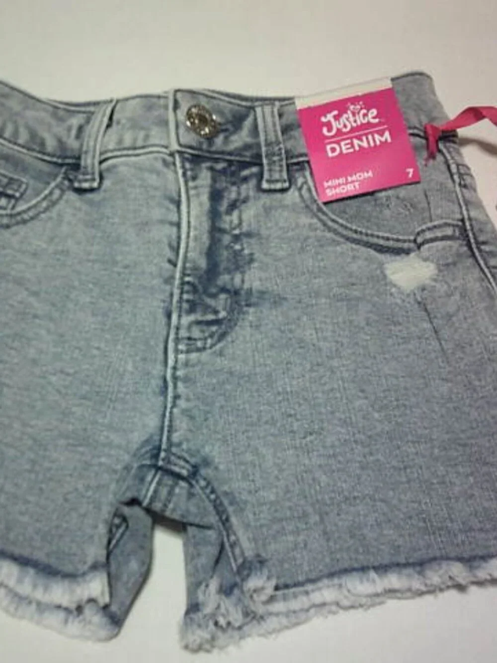 NEW JUSTICE GIRLS SIZE 7 DENIM JEAN CUTOFF DESTROYED LIGHT WASH SHORTS SCHOOL 👸